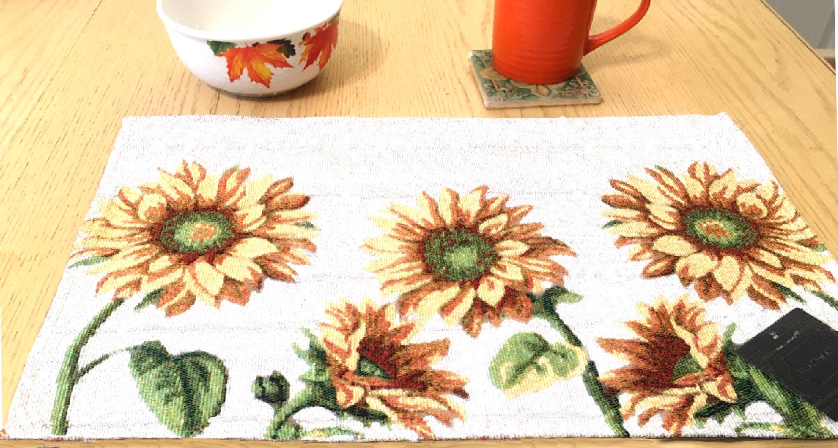 * 4 Cloth-Woven Tapestry-Floral Placemats Sunflowers